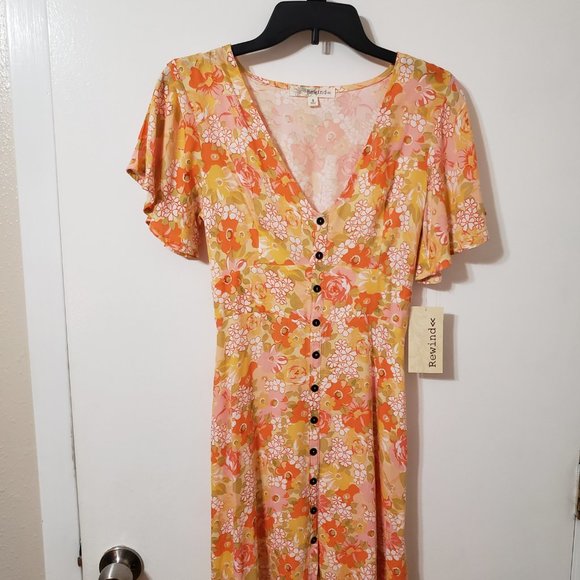 Cute Summer Dress Orange & Yellow Floral by Rewind NWT - Picture 3 of 5